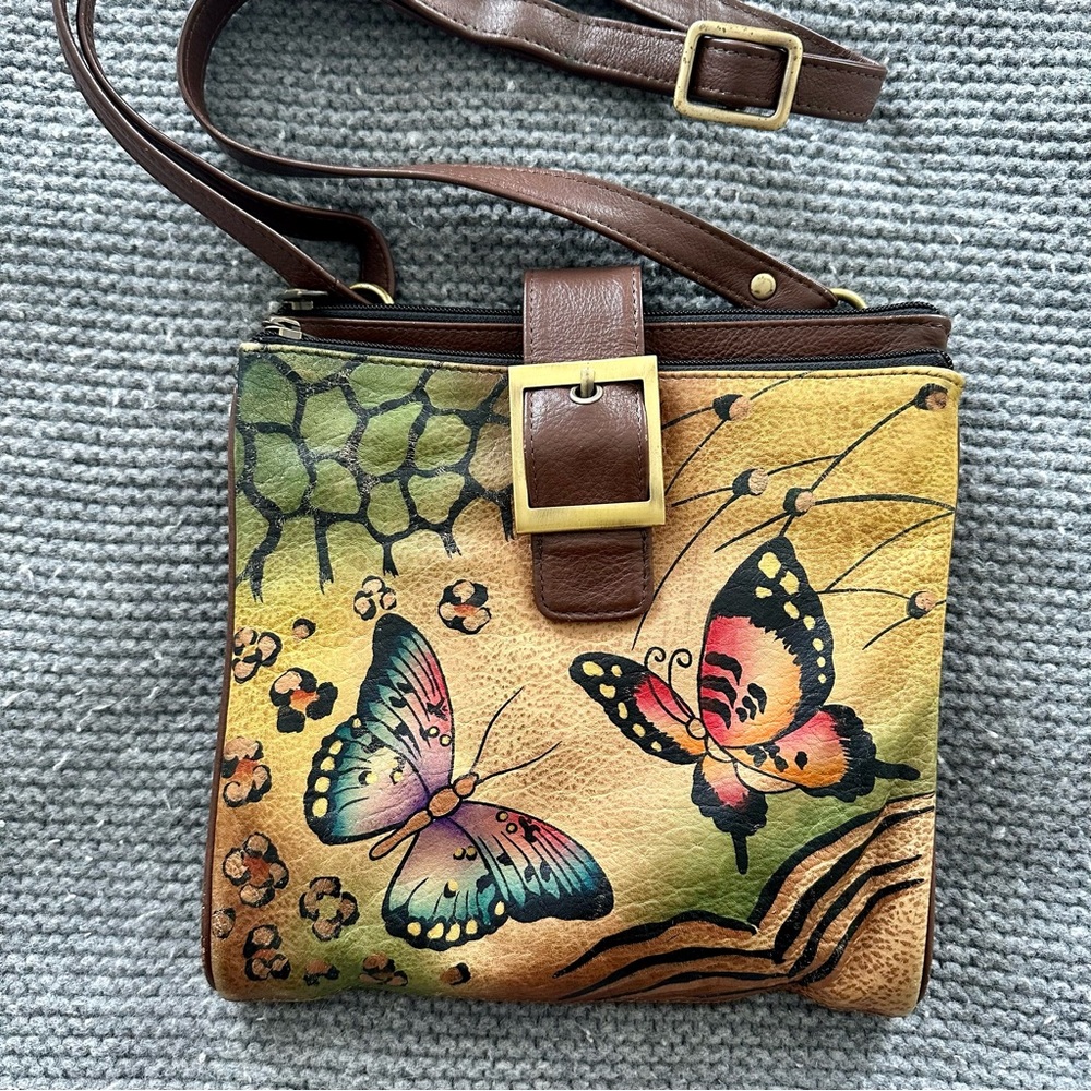 Anuschka Hand painted Leather Crossbody Bag